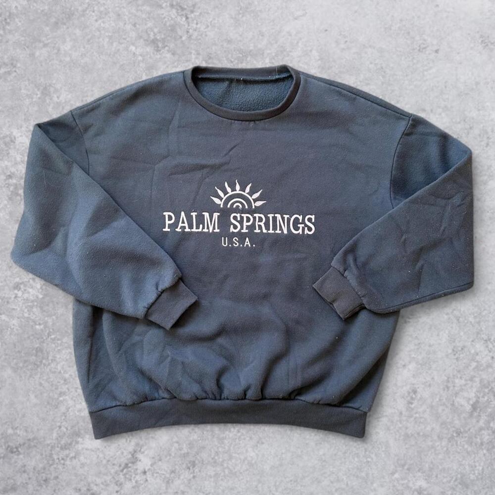 SHEIN Palm Springs California Graphic Crewneck Sweatshirt White Sun Print Oversi
